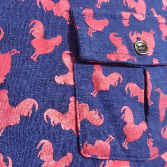 Copper Key Navy Blue Red Rooster Novelty Knit Button Blouse  3/4 Sleeve Size S - Picture 4 of 7